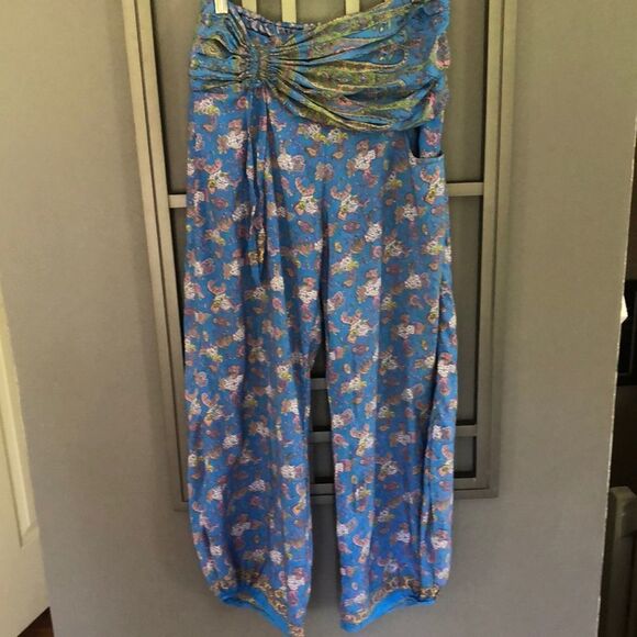 Aller Sumplement Blue printed lightweight harem pants M/L - Picture 1 of 10